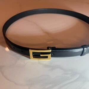 Authentic GUCCI Black Leather Belt with Gold Buckle
